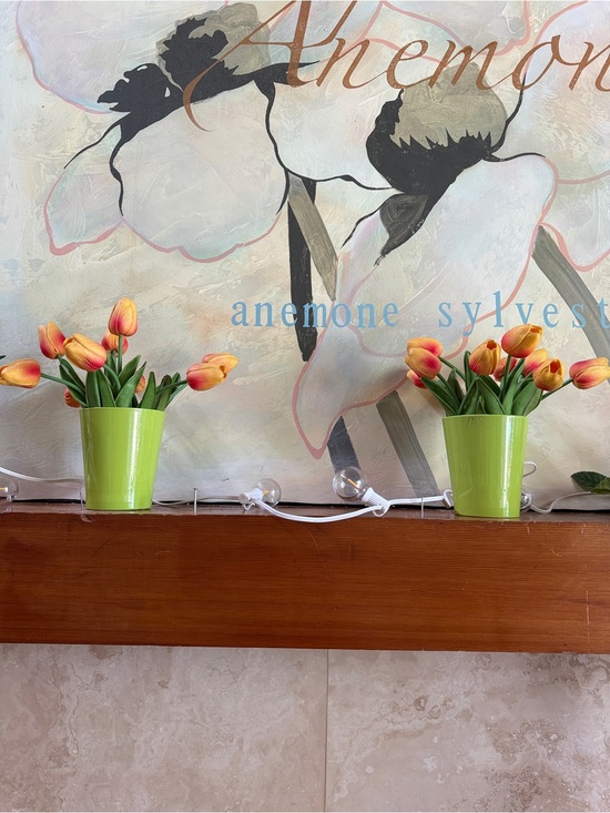 Other - Green Tulip Planter Pair with Orange Tulip Accents